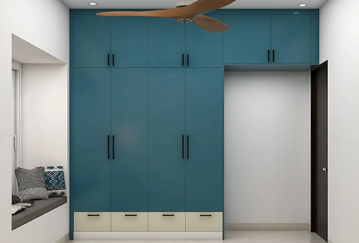 Modern 4 Door Wardrobe In Aqua Blue